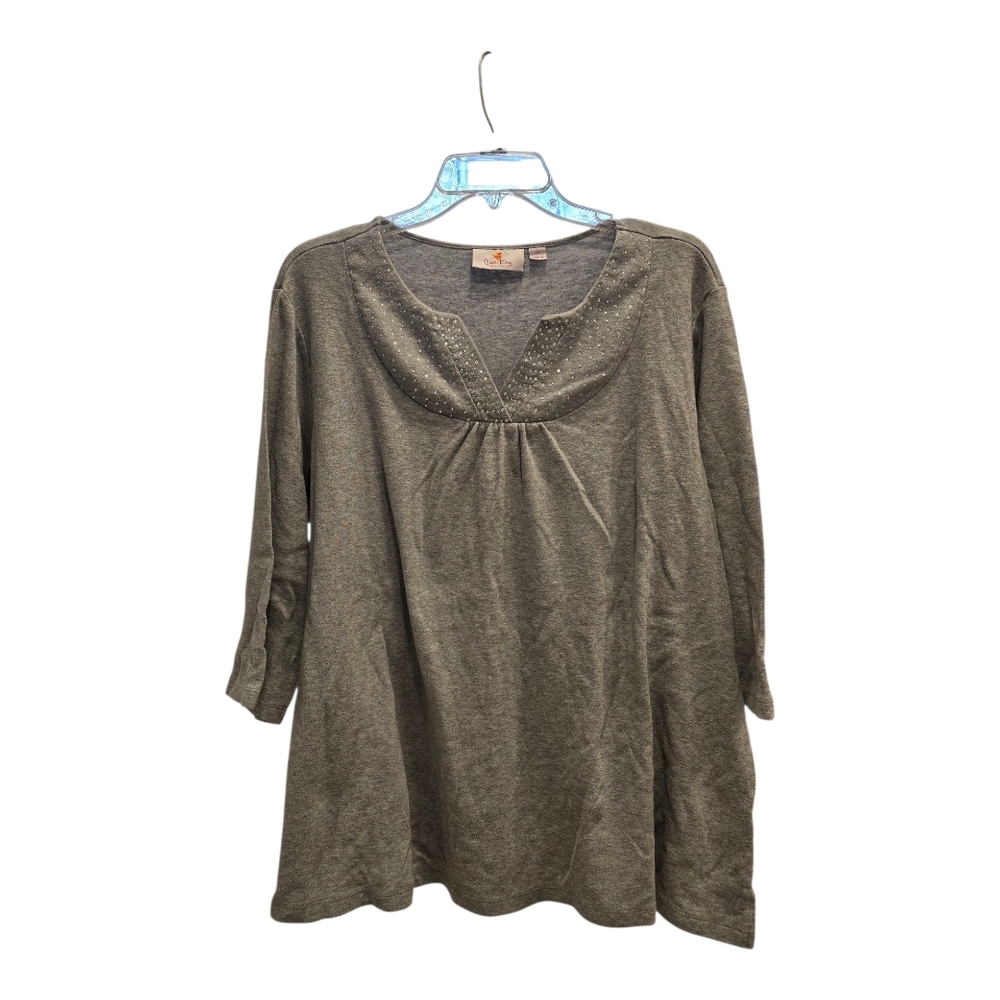 Quacker Factory Heather Gray Embellished Top